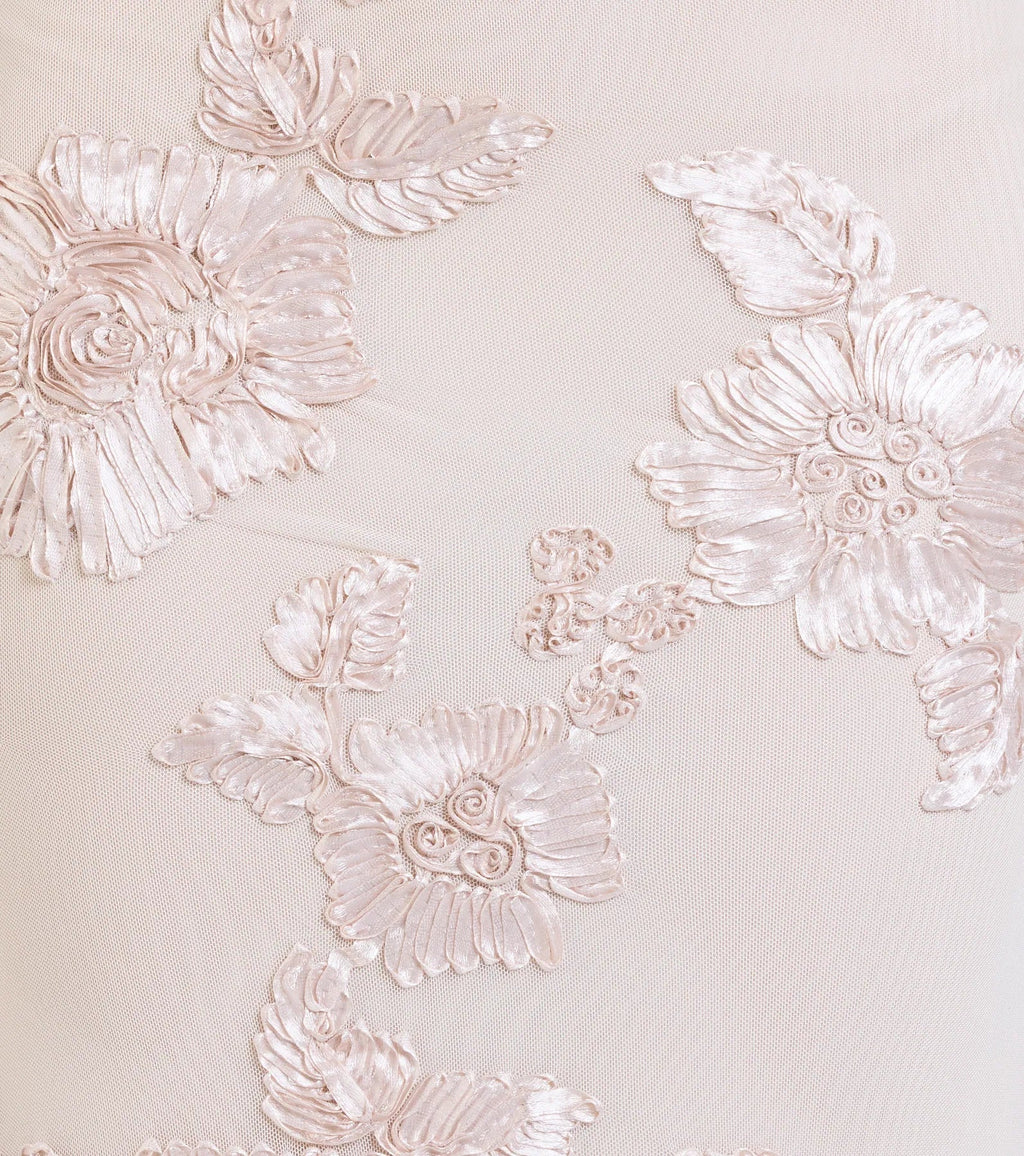 Gabi Lace-Up Floral Trim Mermaid Formal Dress