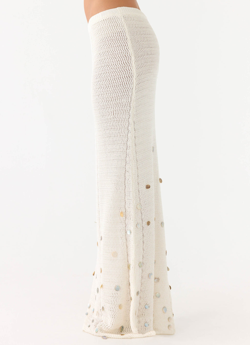 Adelaida Beaded Crochet Maxi Skirt - Ivory