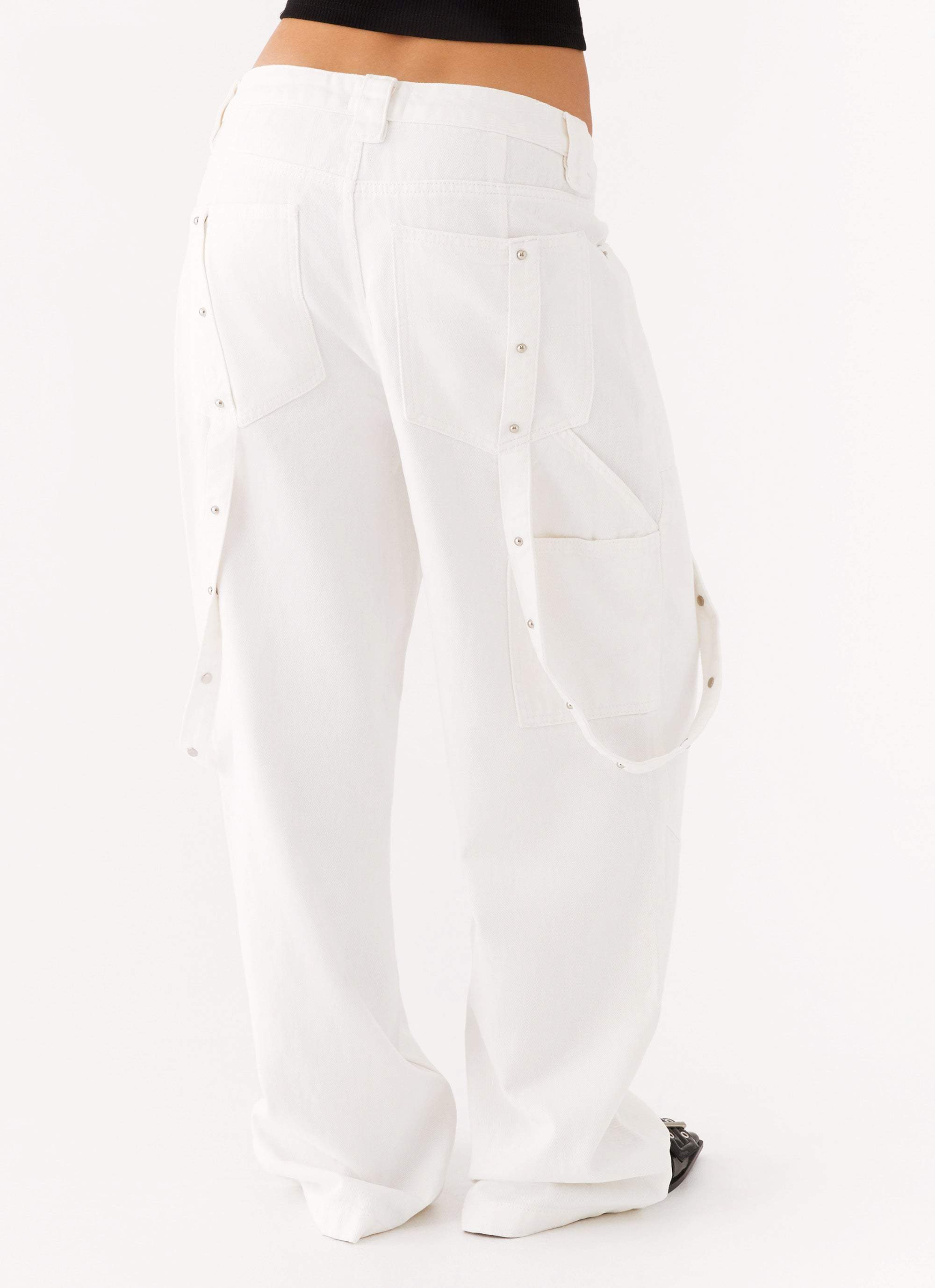 Avril Cargo Denim Pants - White