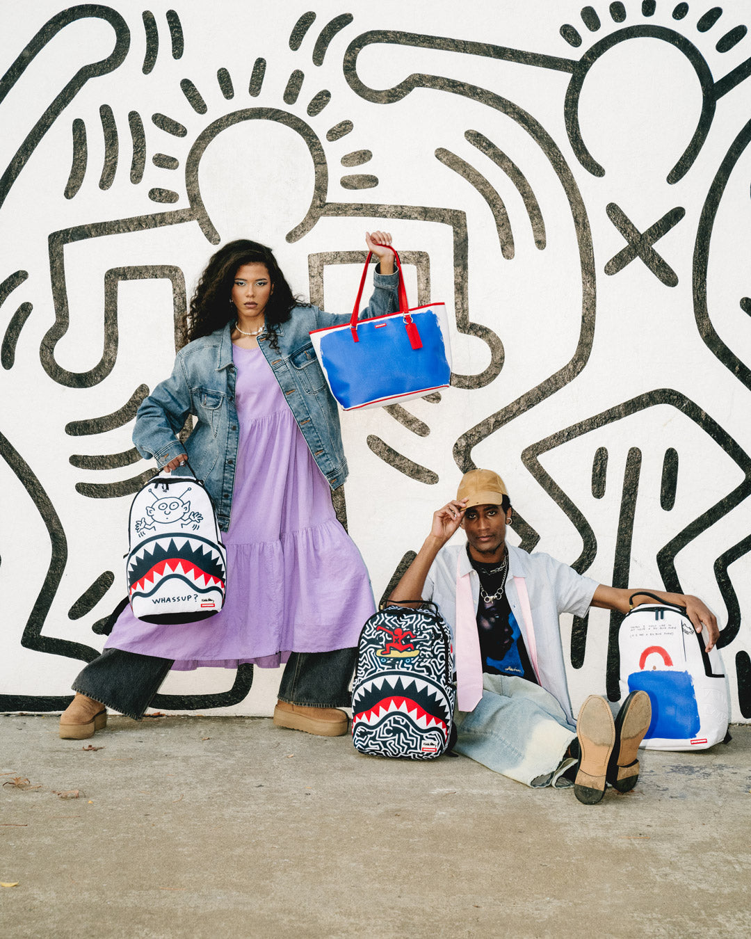 KEITH HARING BIG BLUE PURSE ART BACKPACK