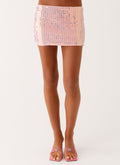 Been That Girl Knit Sequin Mini Skirt - Iridescent Pink
