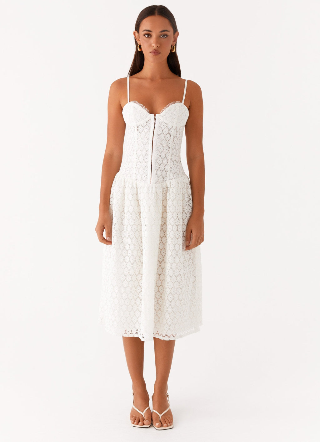 Blooming Corset Midi Dress - White