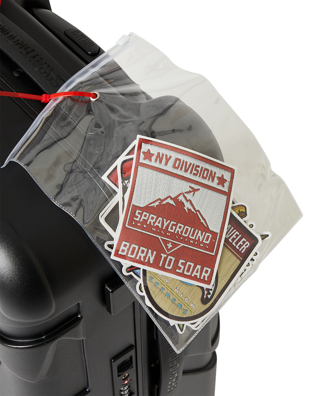 THE JOURNEY BEGINS SHARKITECTURE CARRY-ON LUGGAGE BLACK WITH EXTRA STICKERS