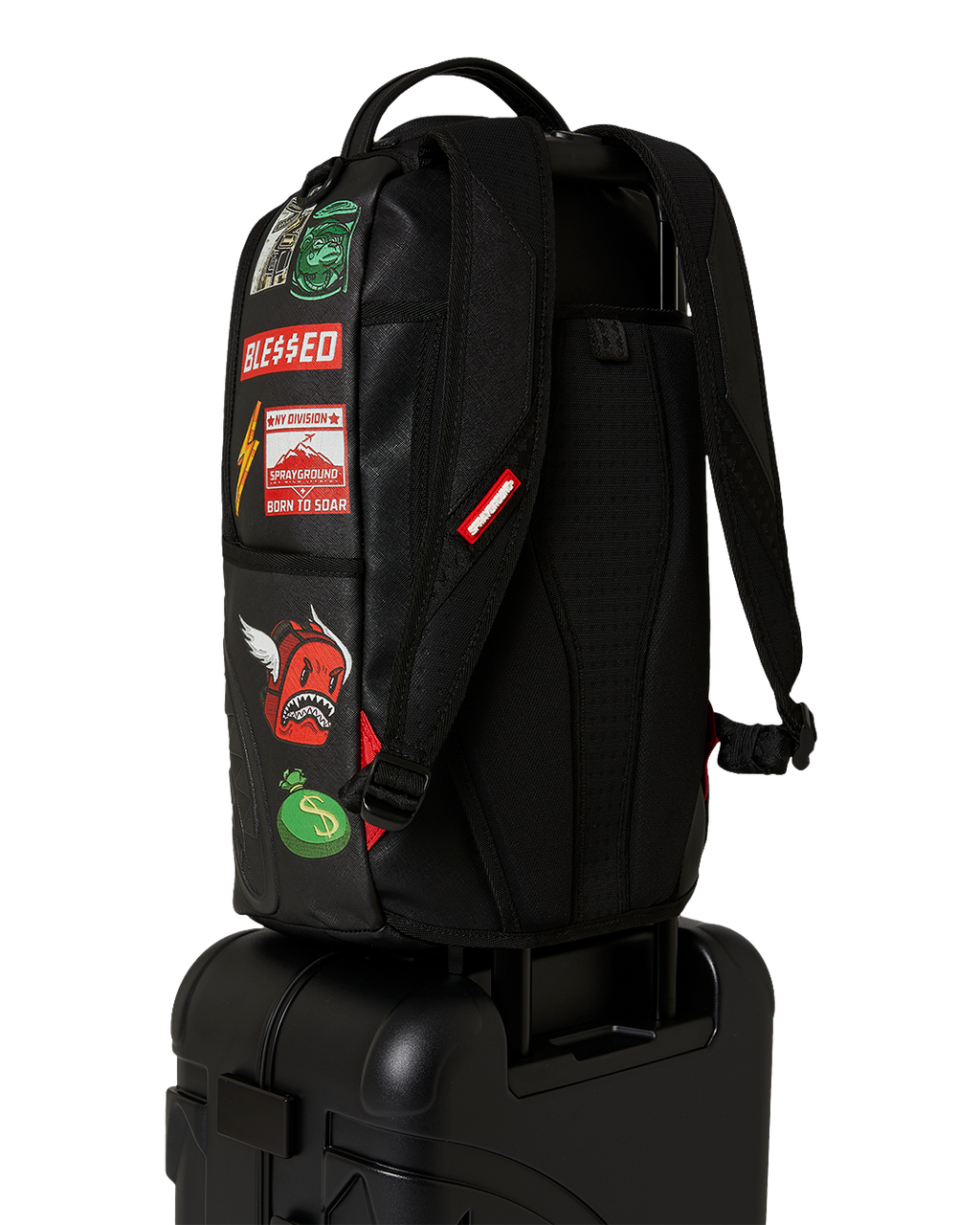 THE JOURNEY BEGINS SHARKITECTURE CARRY-ON LUGGAGE BLACK WITH EXTRA STICKERS
