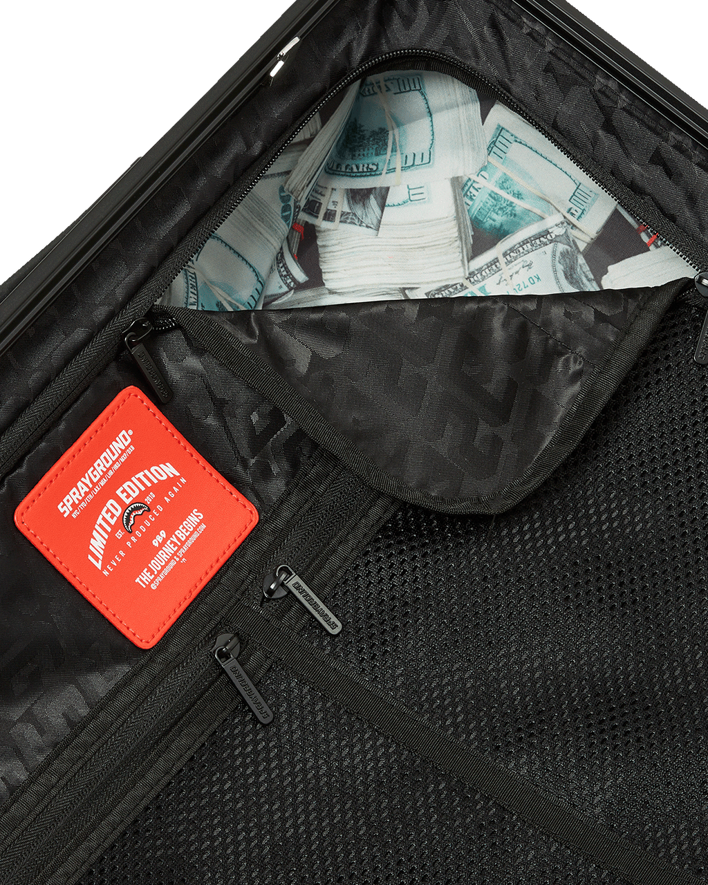 THE JOURNEY BEGINS SHARKITECTURE CARRY-ON LUGGAGE BLACK WITH EXTRA STICKERS
