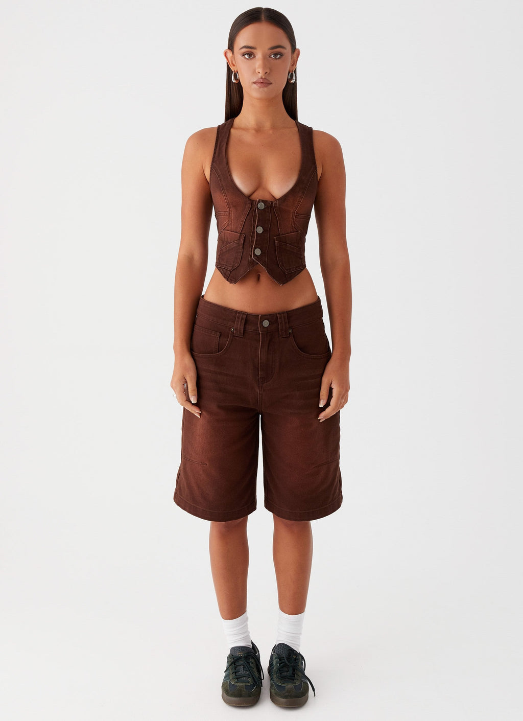 Heading South Denim Vest - Brown