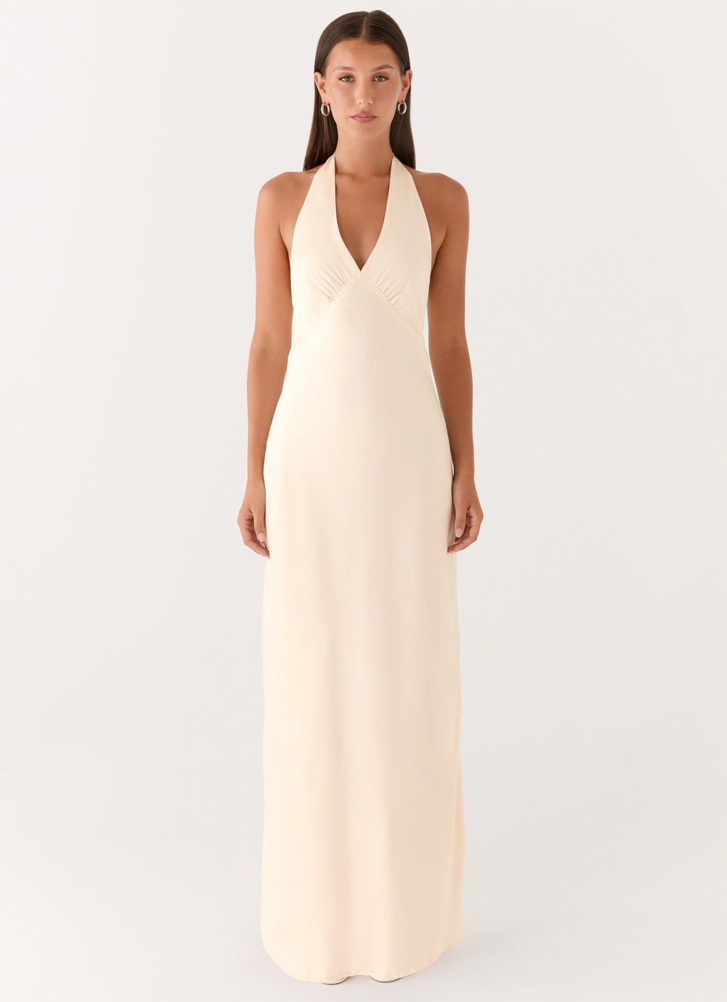 Heavy Hearted Satin Maxi Dress - Pearl