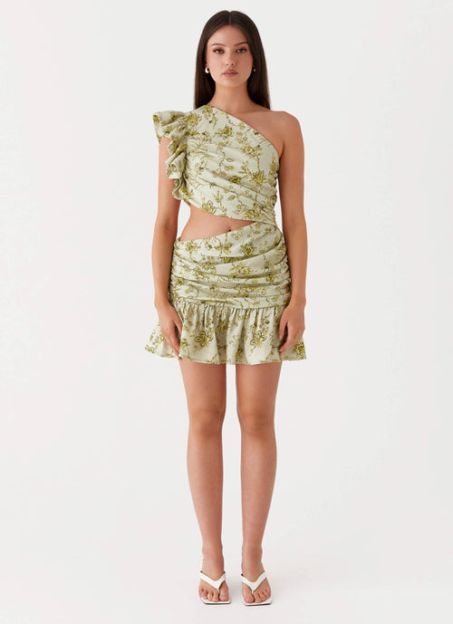 Maisie Linen Mini Dress - Sage Floral