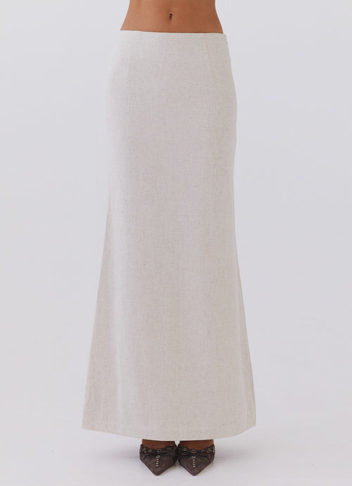 Born For Bordeaux Linen Midi Skirt - Oatmeal