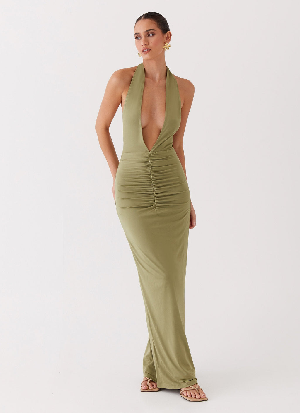 Whisked Away Halterneck Maxi Dress - Olive