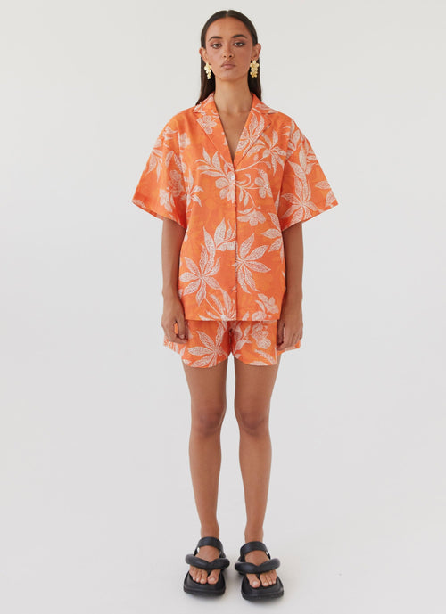 Sweet Relief Linen Shorts - Tropic Sunset