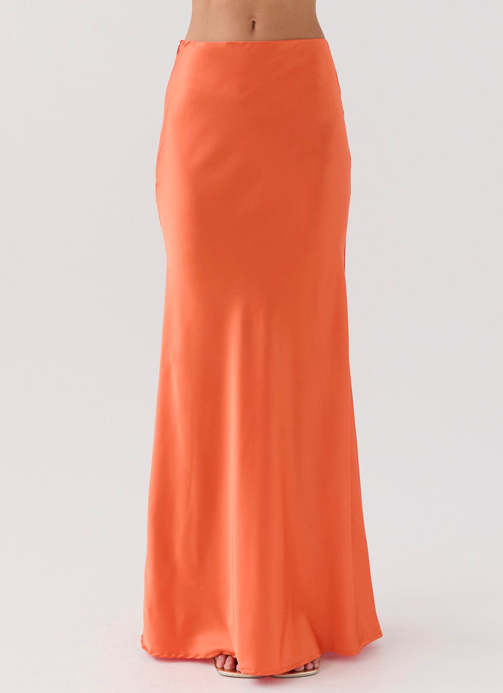 Hidden Oasis Satin Maxi Skirt - Tangerine