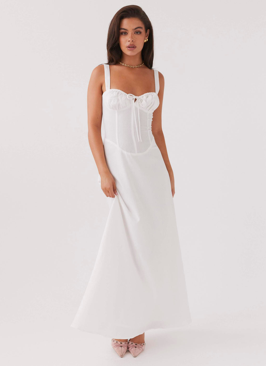 Lucie Linen Maxi Dress - White