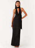 Alicia Satin Halter Maxi Dress - Black