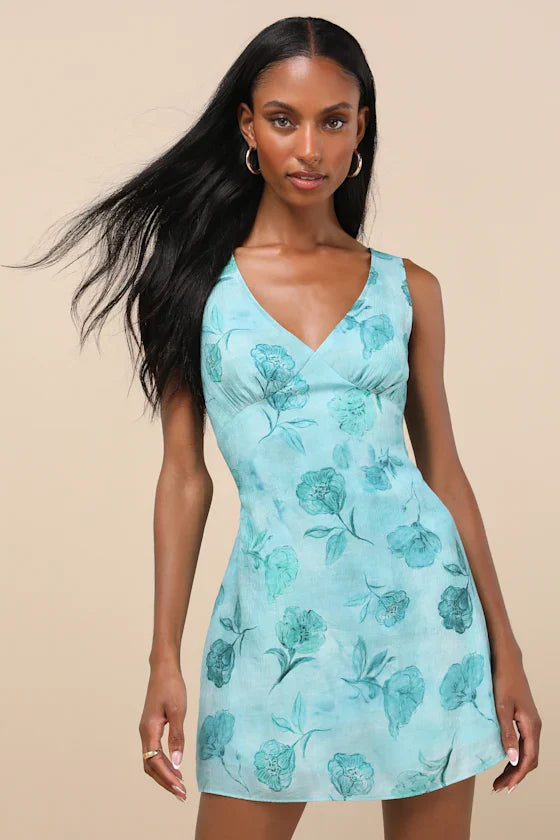 Jaziel Ivory Floral Sleeveless Mini Dress