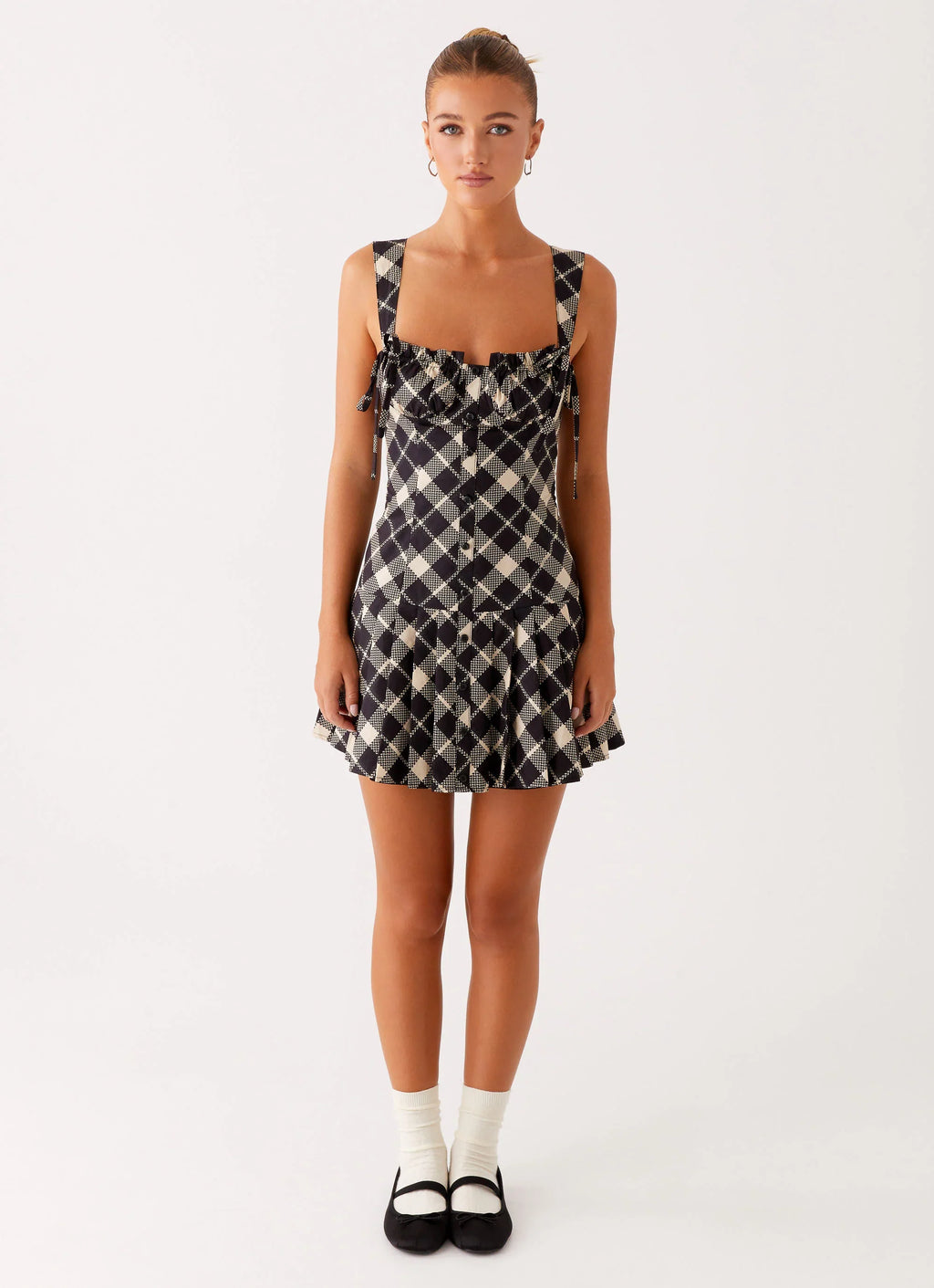 Tuni Mini Dress - Taupe Check