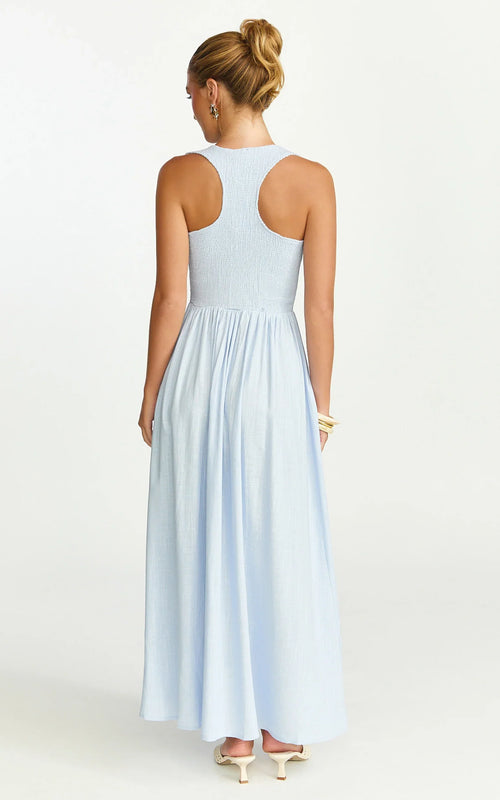 Luciana Maxi Dress - U Neck Smock Dress in Blue