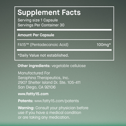 Fatty15 C15:0 Pentadecanoic Acid Healthy Aging Supplement- 3 Month Supply